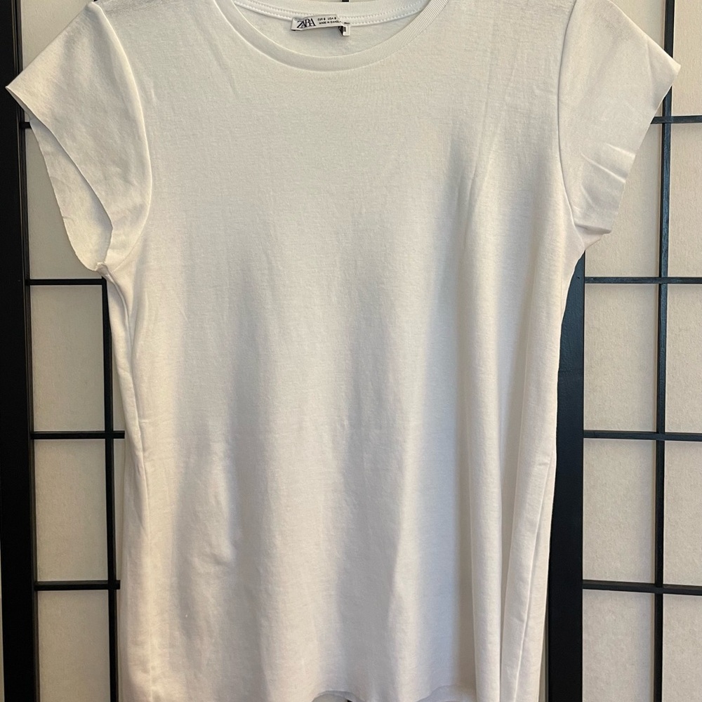 Zara White Crew Neck Tee Small